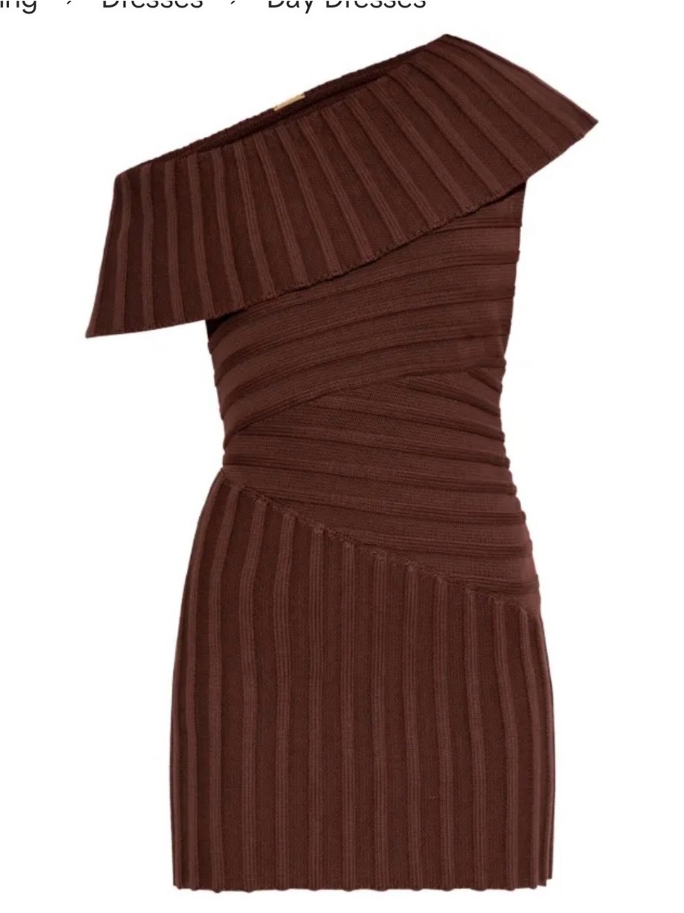 cult gaia off Shoulder Ribbed Knit Dress in Chocolate Brown